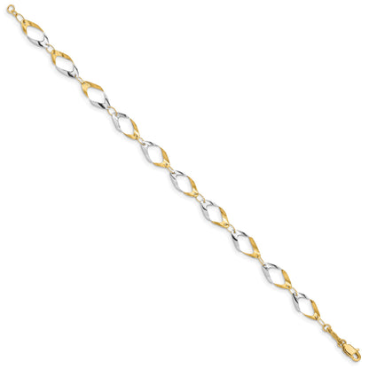 14K and White Rhodium Oval Link 7 inch Bracelet