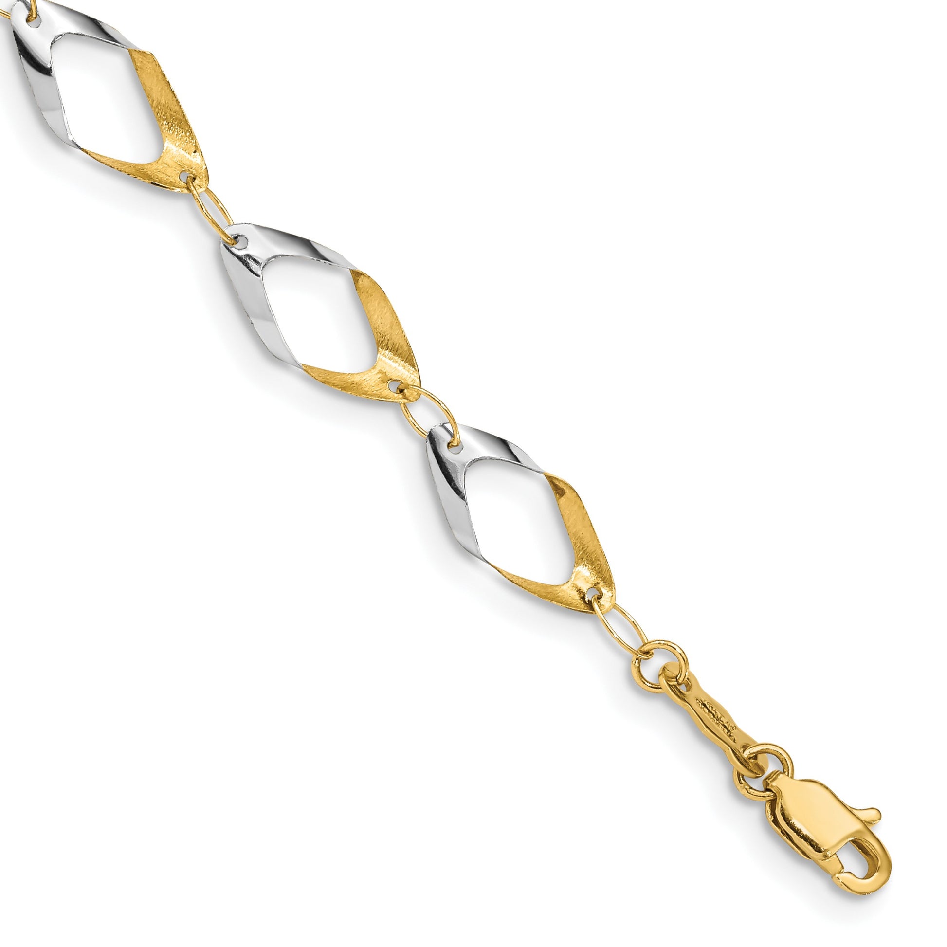 14K and White Rhodium Oval Link 7 inch Bracelet