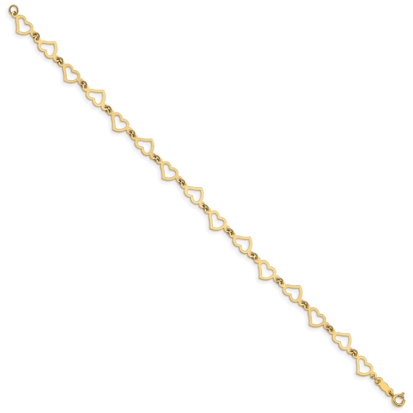 14K Polished Flat Open Hearts 7.5 inch Bracelet