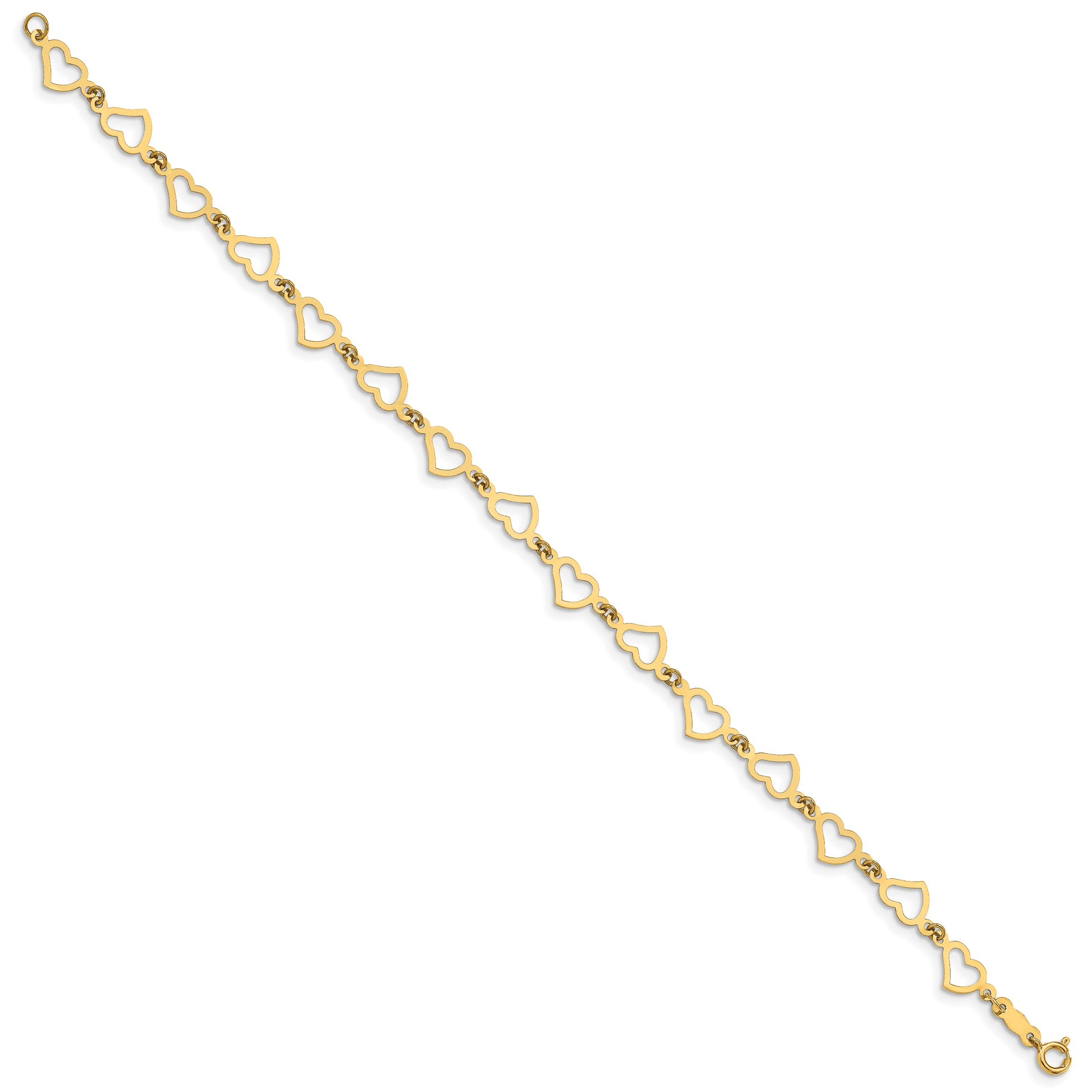 14K Polished Flat Open Hearts 7.5 inch Bracelet
