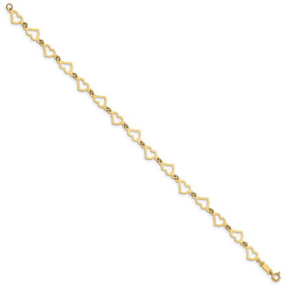 14K Polished Flat Open Hearts 7.5 inch Bracelet