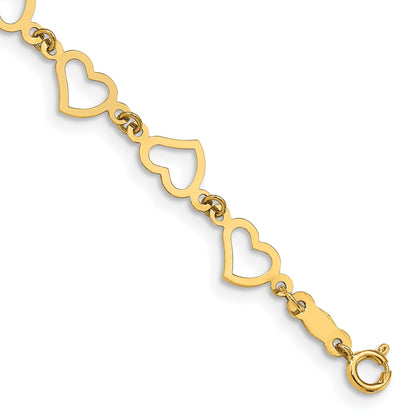 14K Polished Flat Open Hearts 7.5 inch Bracelet