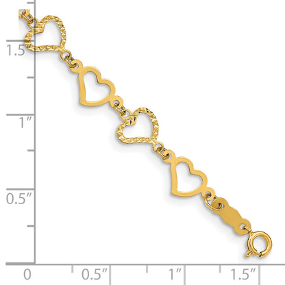 14K Flat Diamond -cut and Polished Open Hearts 7.25 inch Bracelet