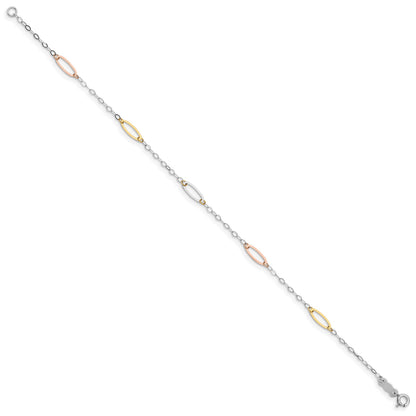 14K Tri-color Oval Link 7.5 inch Bracelet