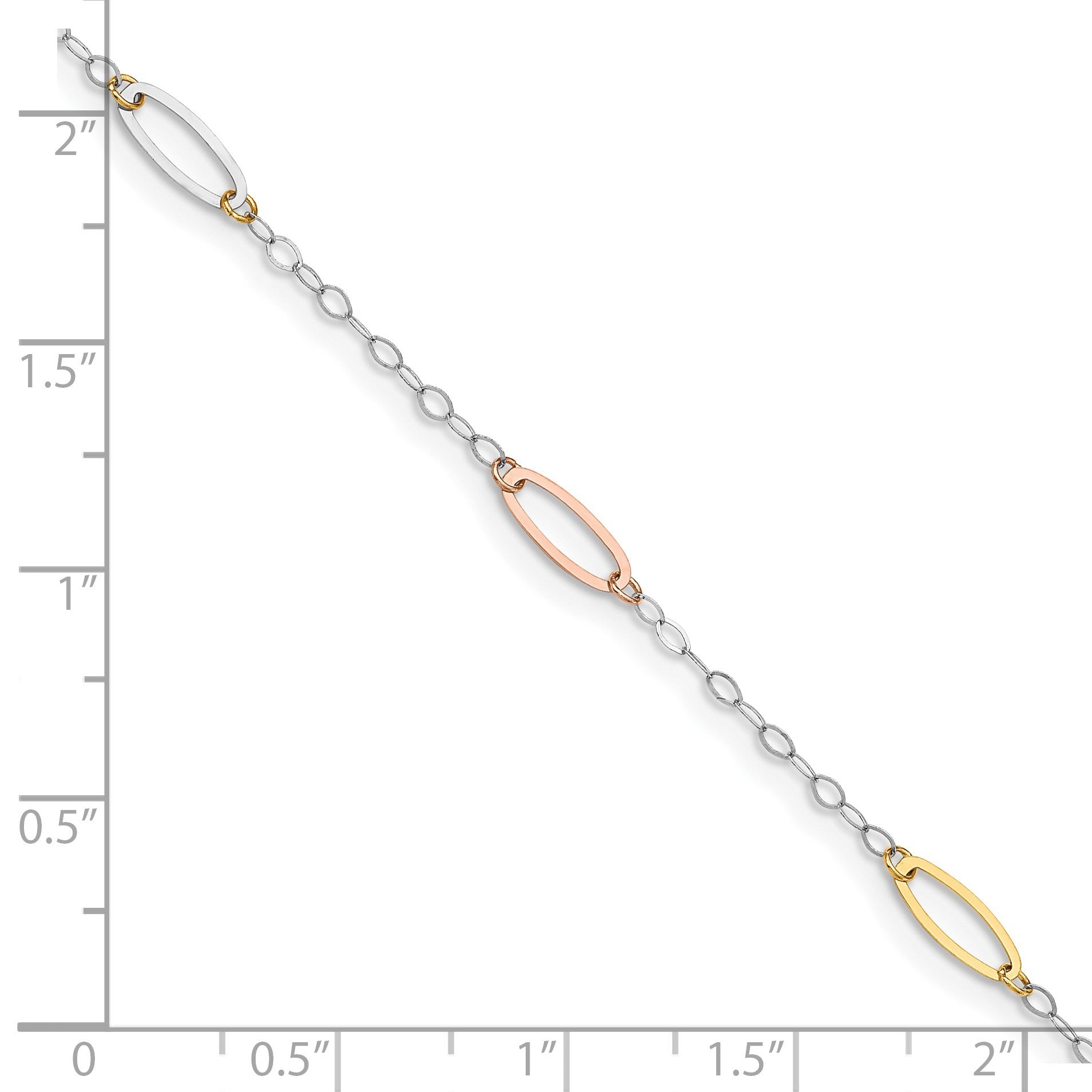 14K Tri-color Oval Link 7.5 inch Bracelet