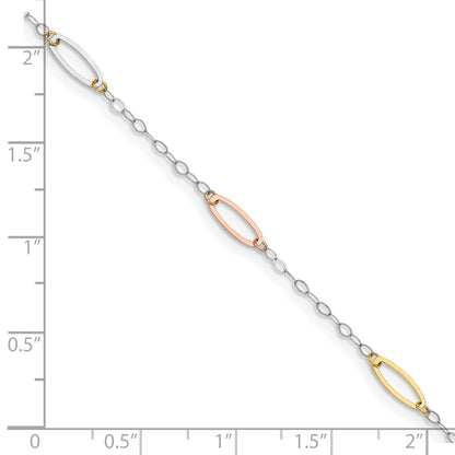 14K Tri-color Oval Link 7.5 inch Bracelet