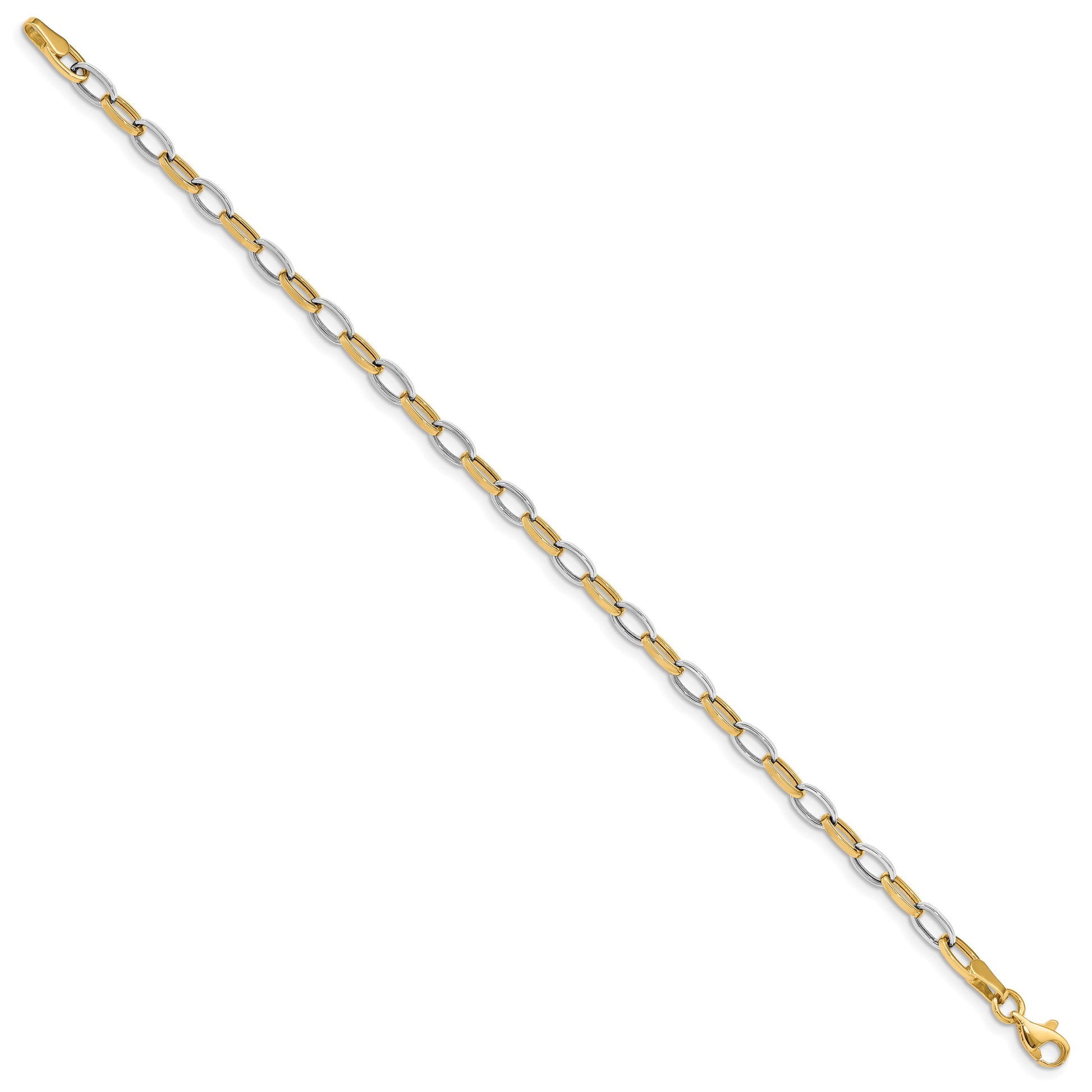 14k Two-tone Polished Oval Cable Link 7.25 inch Bracelet