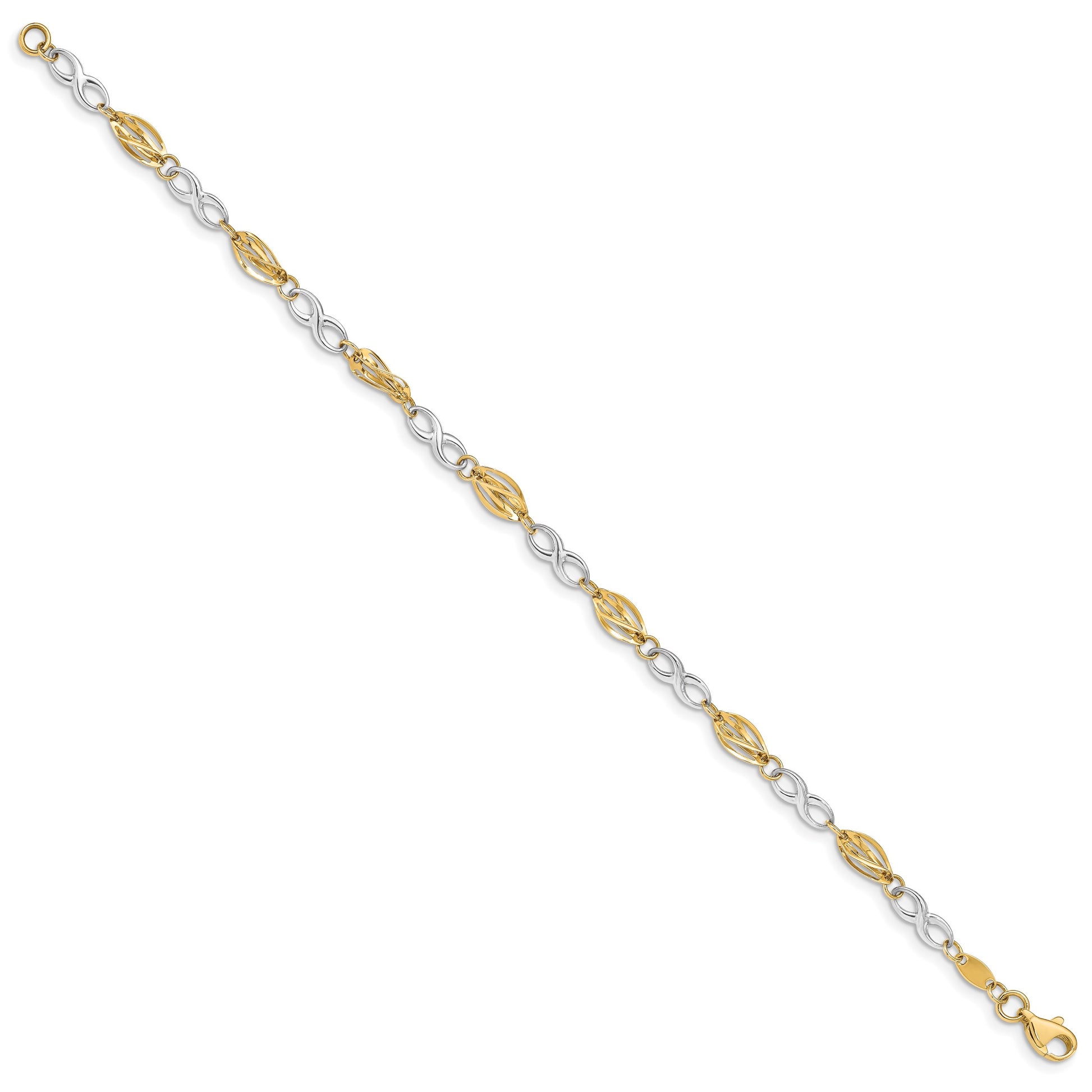 14K Two-Tone Polished Infinity Symbol and Fancy Link 7.5 inch Bracelet