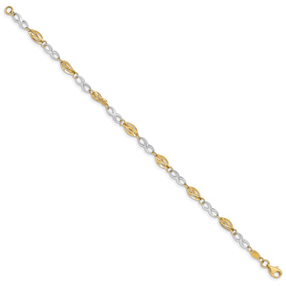 14K Two-Tone Polished Infinity Symbol and Fancy Link 7.5 inch Bracelet