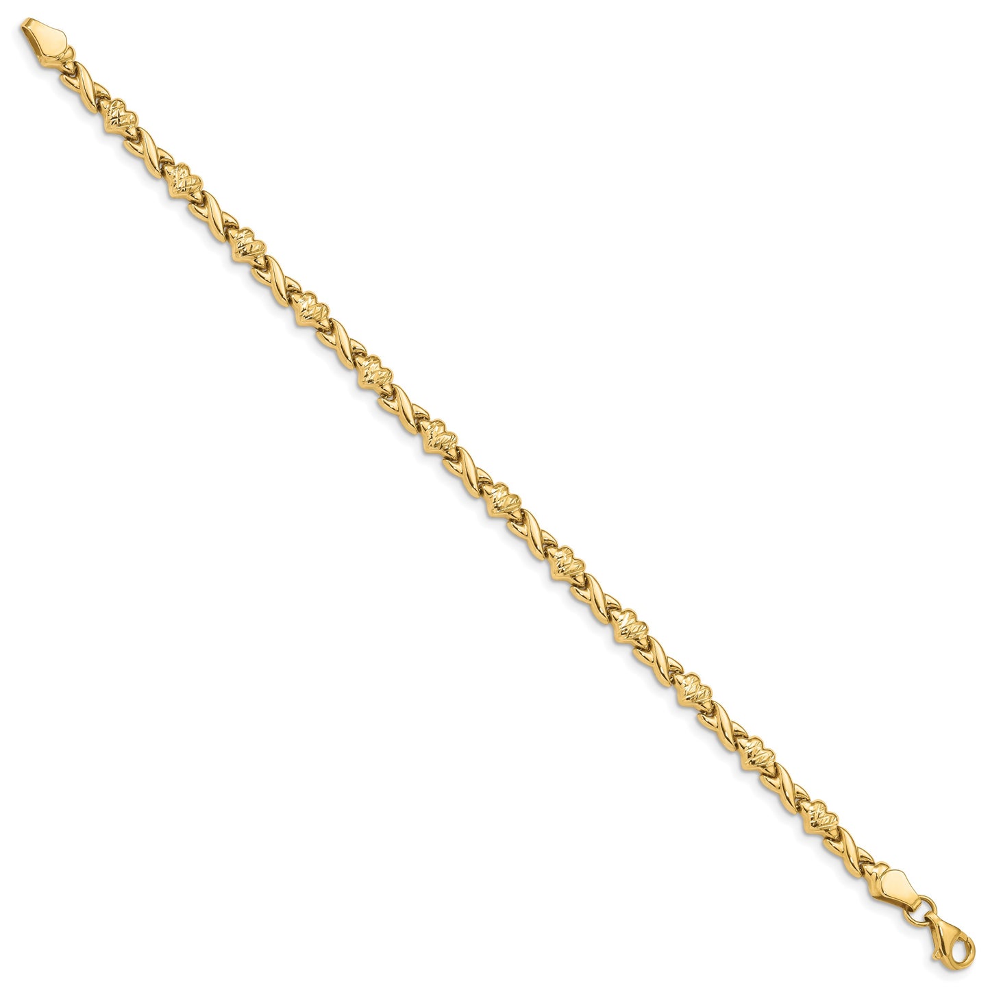14k Polished Diamond-cut X-and-Heart 7 inch Bracelet