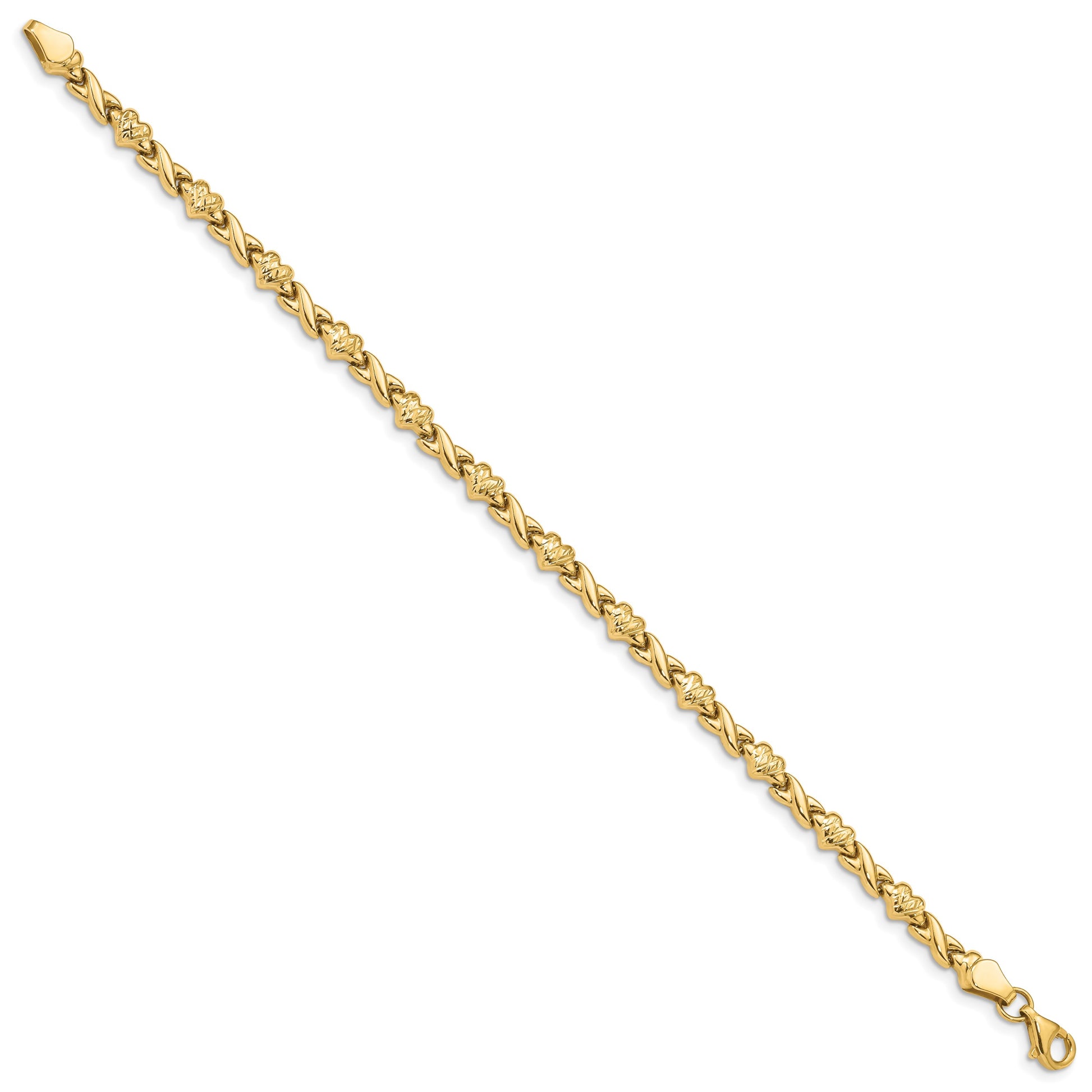 14k Polished Diamond-cut X-and-Heart 7 inch Bracelet