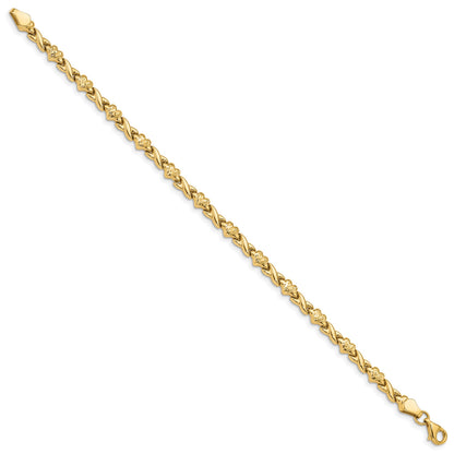 14k Polished Diamond-cut X-and-Heart 7 inch Bracelet