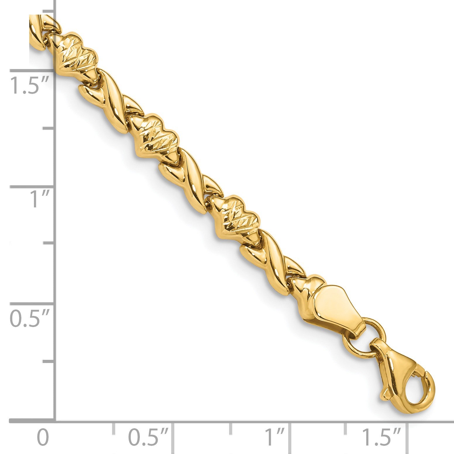 14k Polished Diamond-cut X-and-Heart 7 inch Bracelet