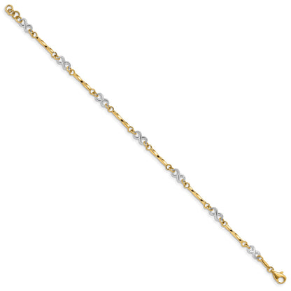 14K Two-tone Infinity Symbol and Twisted Fancy Bar Link 7.5 inch Bracelet