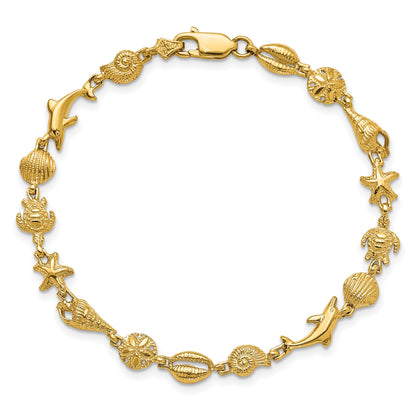 14K Polished and Textured Sea Life 7.25 inch Bracelet