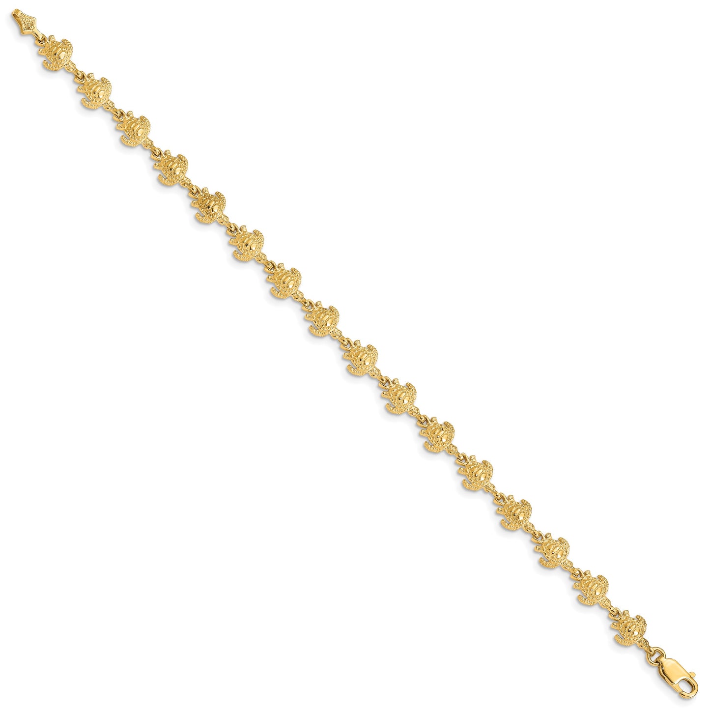14K Polished and Textured Turtle 7 inch Bracelet