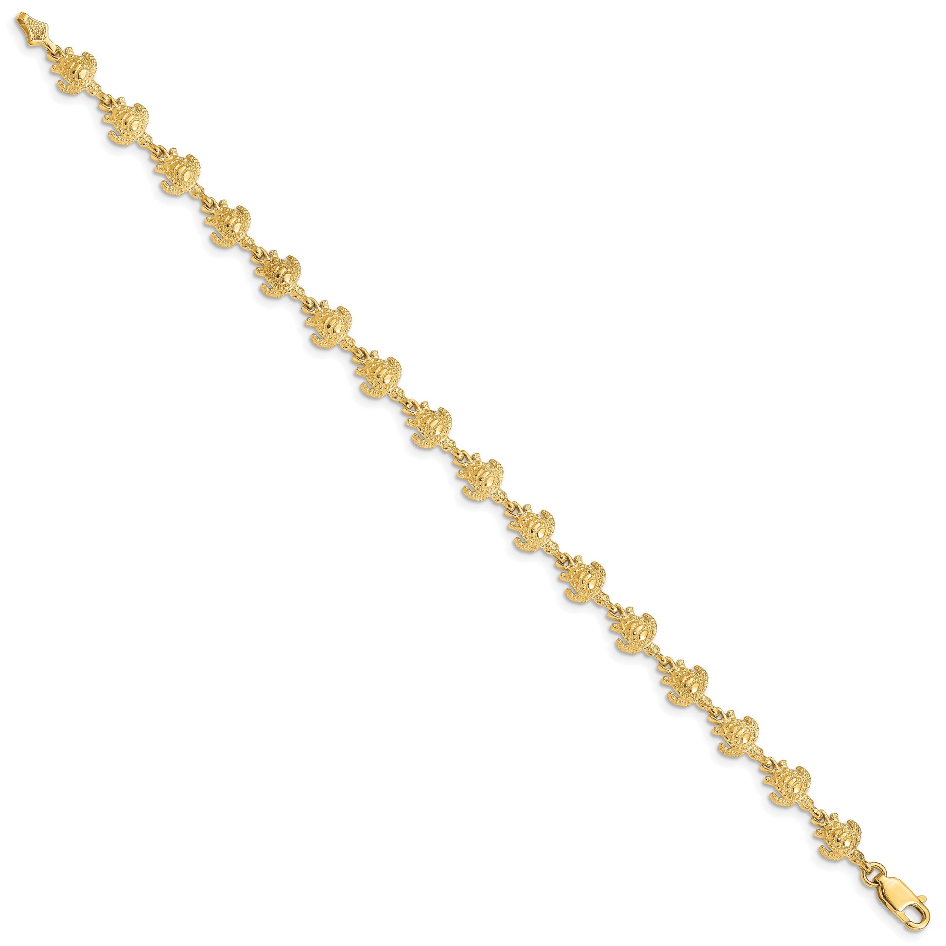 14K Polished and Textured Turtle 7 inch Bracelet