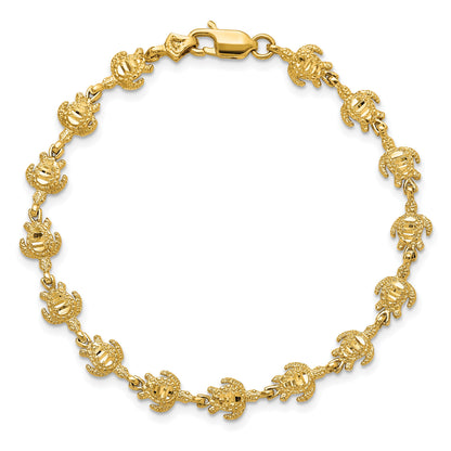 14K Polished and Textured Turtle 7 inch Bracelet