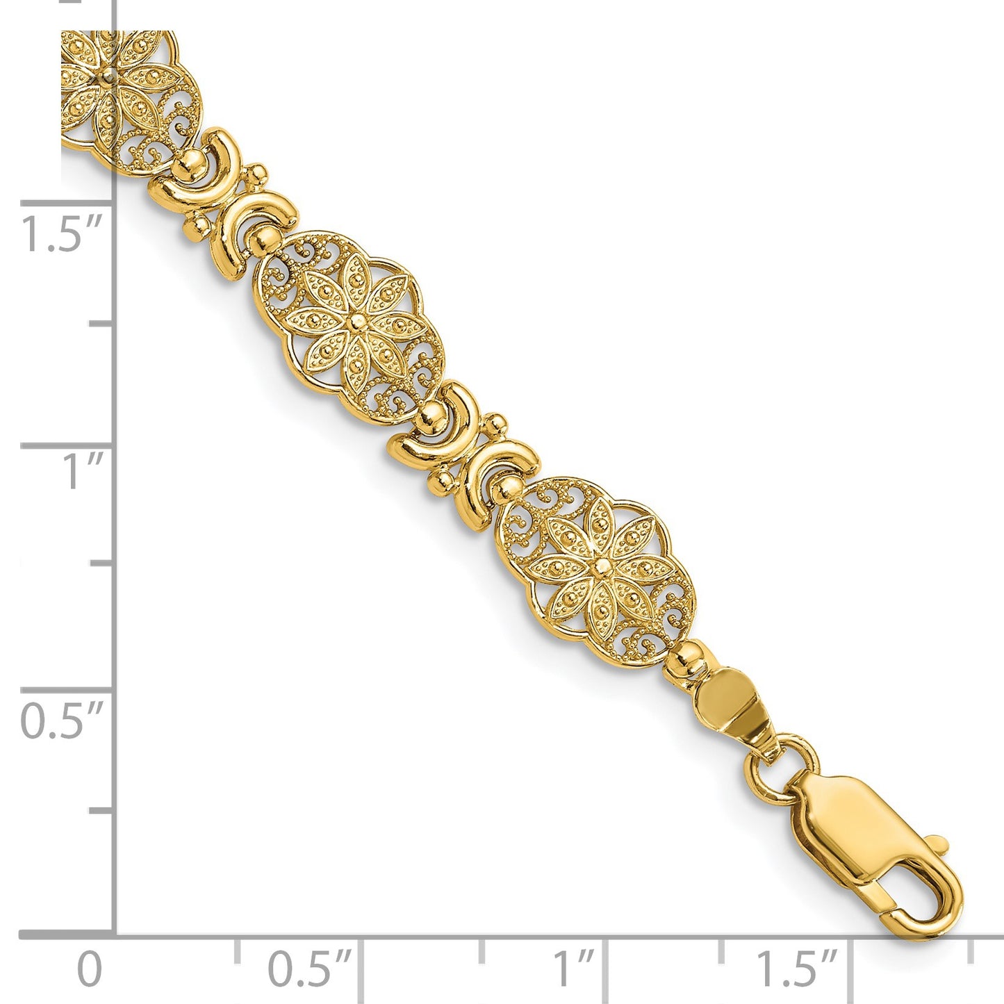 14K Polished and Textured Fancy Floral Link 7.5 inch Bracelet