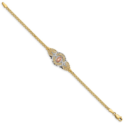 14k Two-tone with White Rhodium Our Lady of Guadalupe and Bismark Chain 7 inch Bracelet