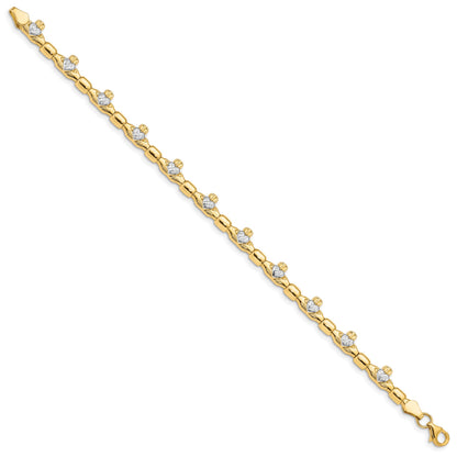 14K with White Rhodium Diamond-cut Claddagh Polished Link 7.25 inch Bracelet