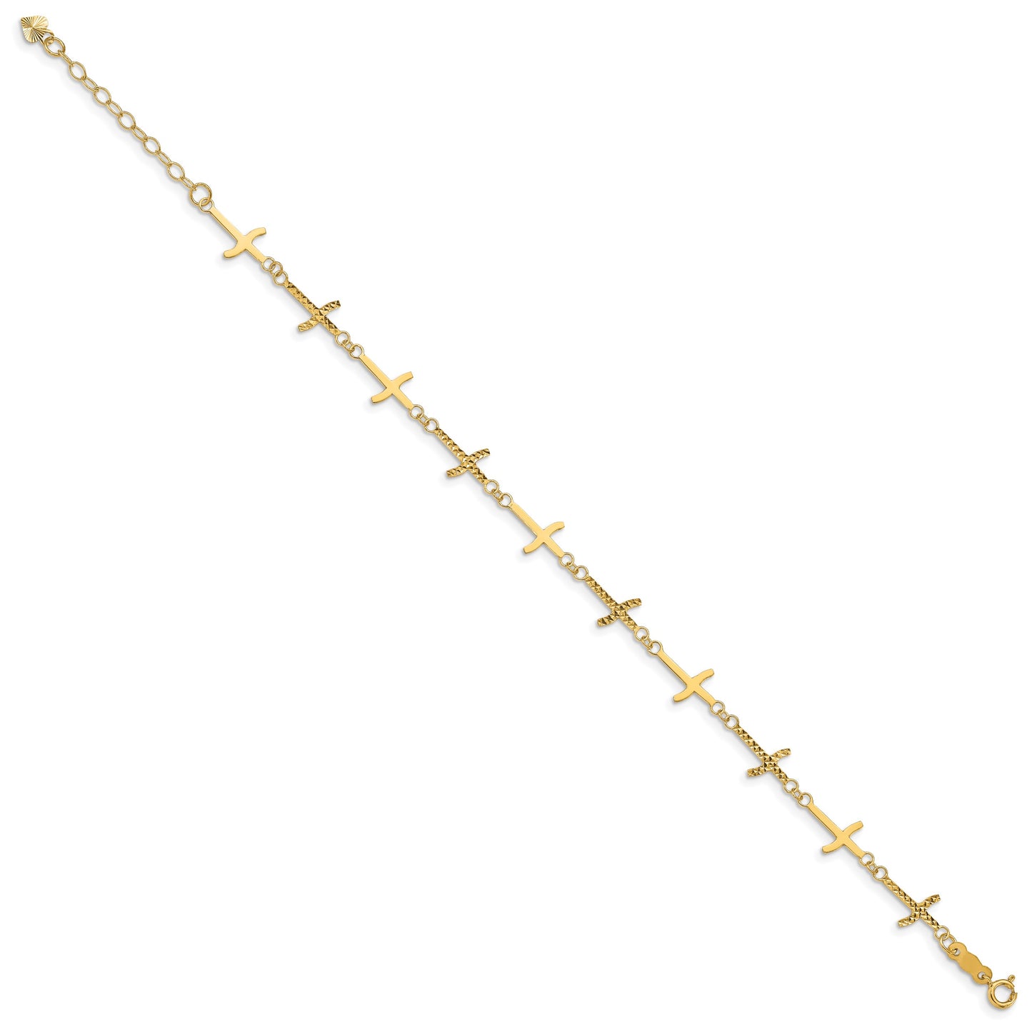 14k Polished and Diamond-cut Crosses 7 inch Bracelet Plus 1 inch Extender