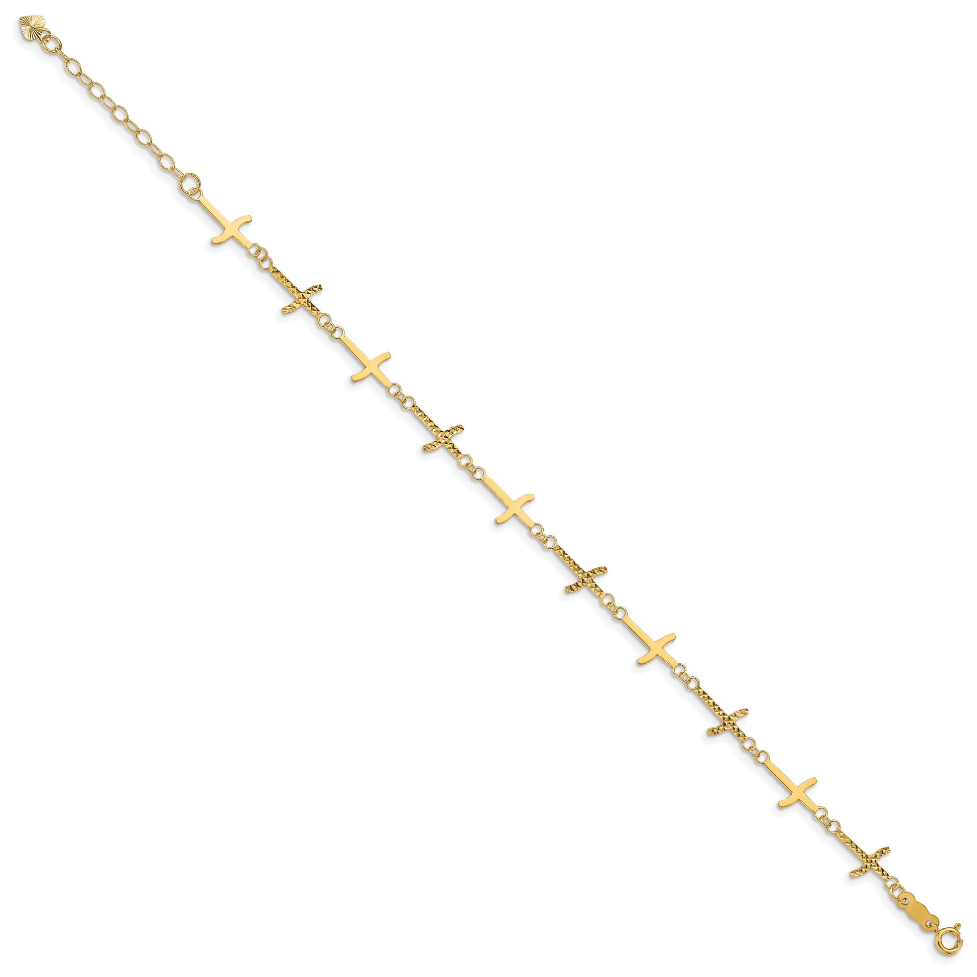 14k Polished and Diamond-cut Crosses 7 inch Bracelet Plus 1 inch Extender