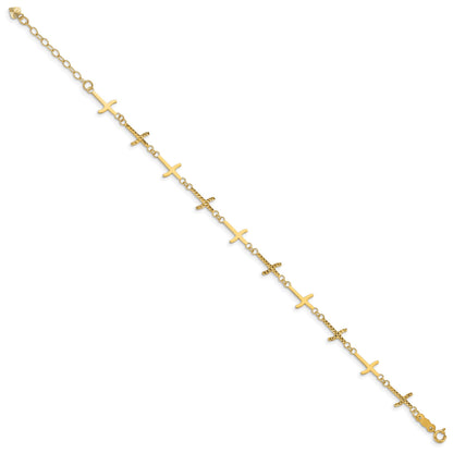 14k Polished and Diamond-cut Crosses 7 inch Bracelet Plus 1 inch Extender