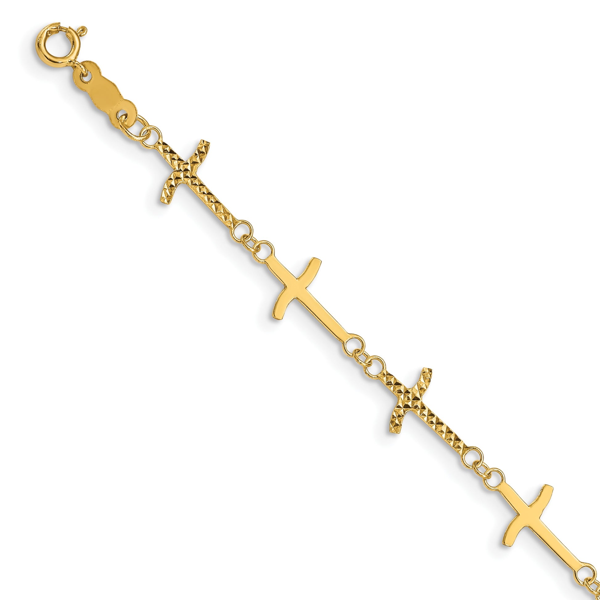 14k Polished and Diamond-cut Crosses 7 inch Bracelet Plus 1 inch Extender