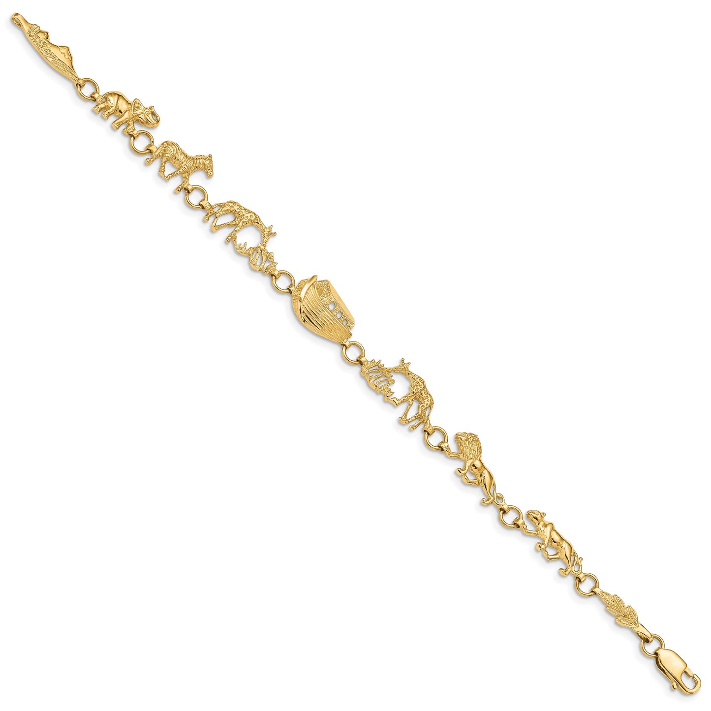 14k Polished and Textured Noahs Ark 7 inch Bracelet