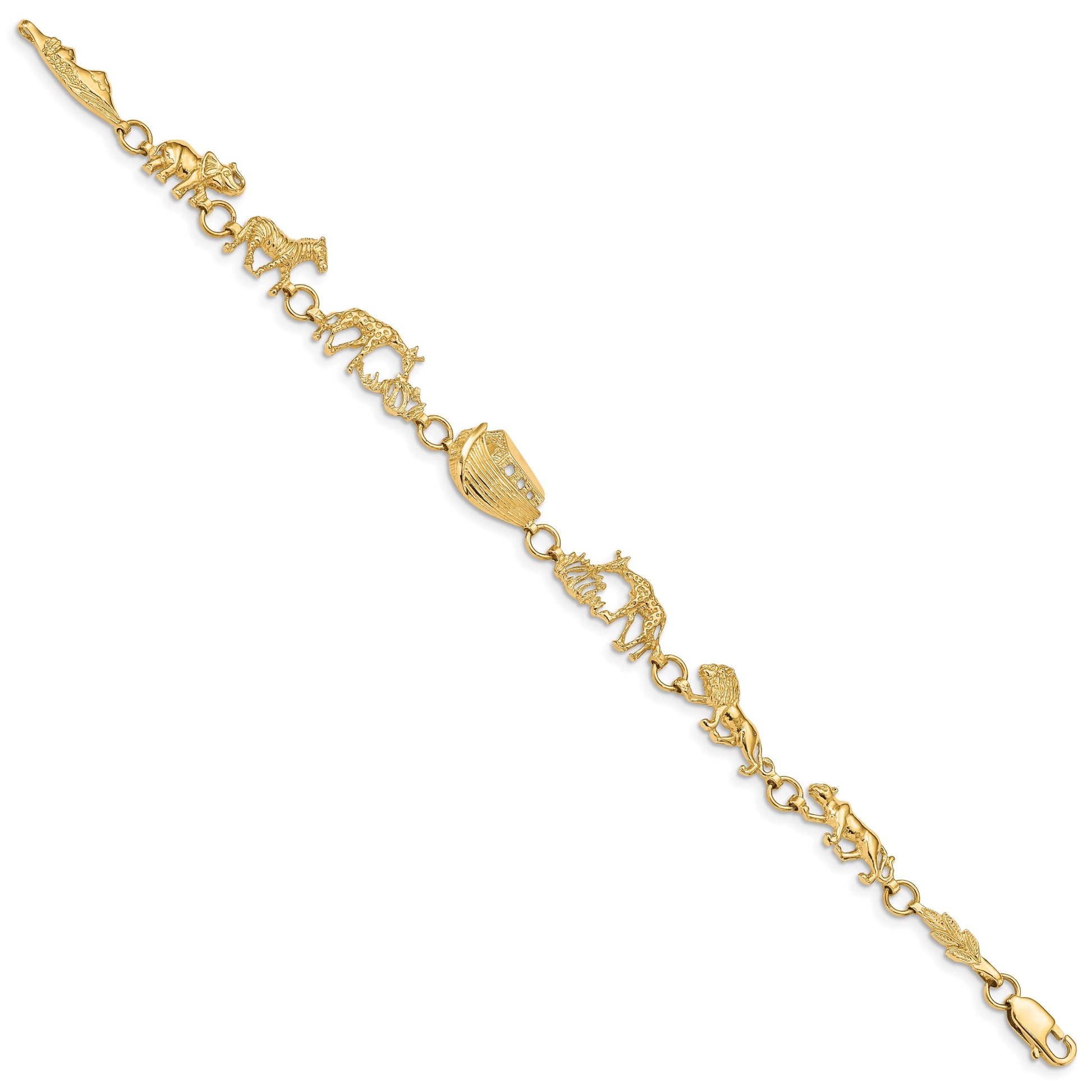 14k Polished and Textured Noahs Ark 7 inch Bracelet
