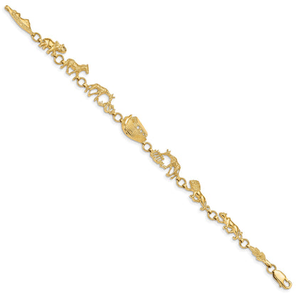 14k Polished and Textured Noahs Ark 7 inch Bracelet
