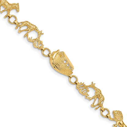 14k Polished and Textured Noahs Ark 7 inch Bracelet