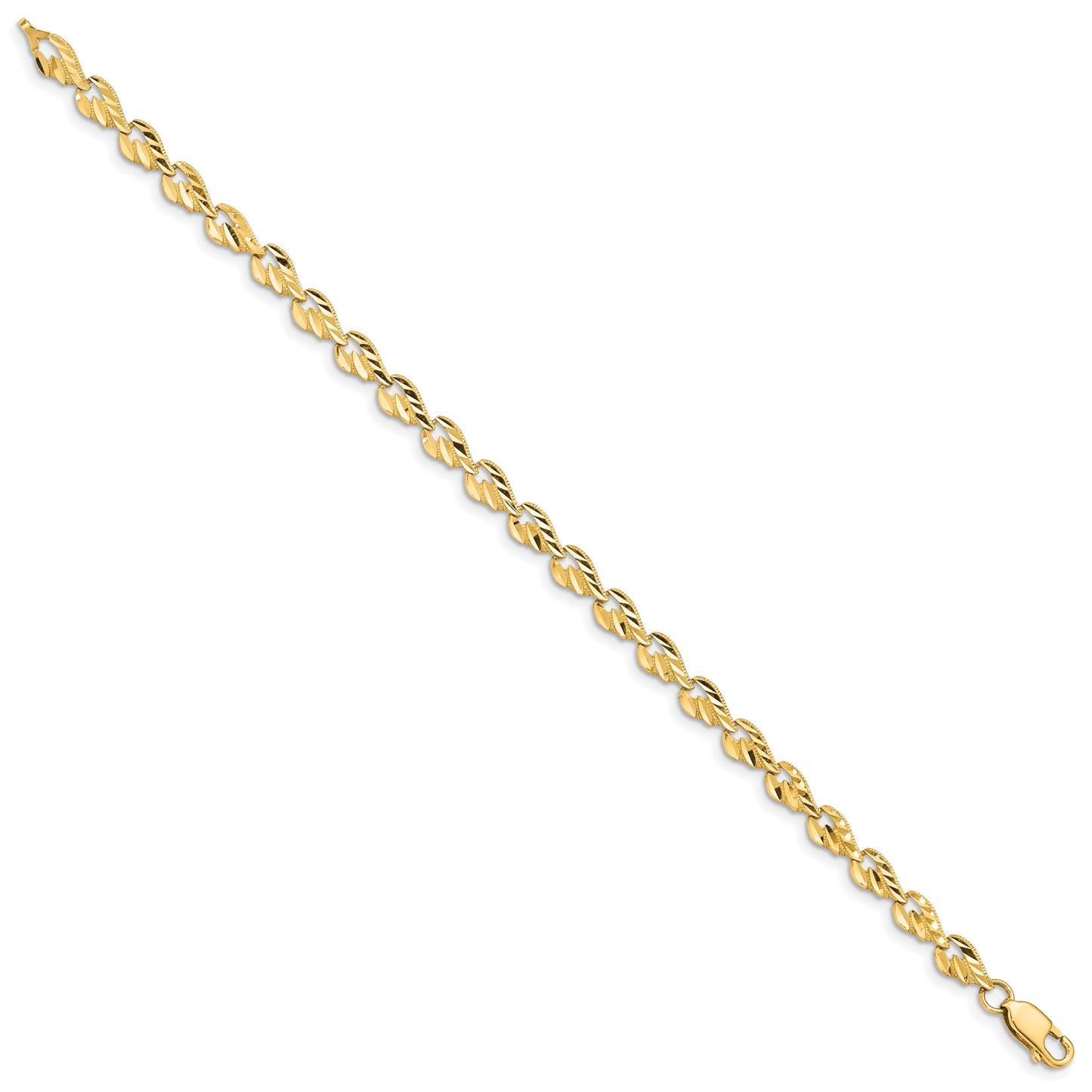 14k Polished 4.75mm Diamond-cut Leaf 7 inch Bracelet