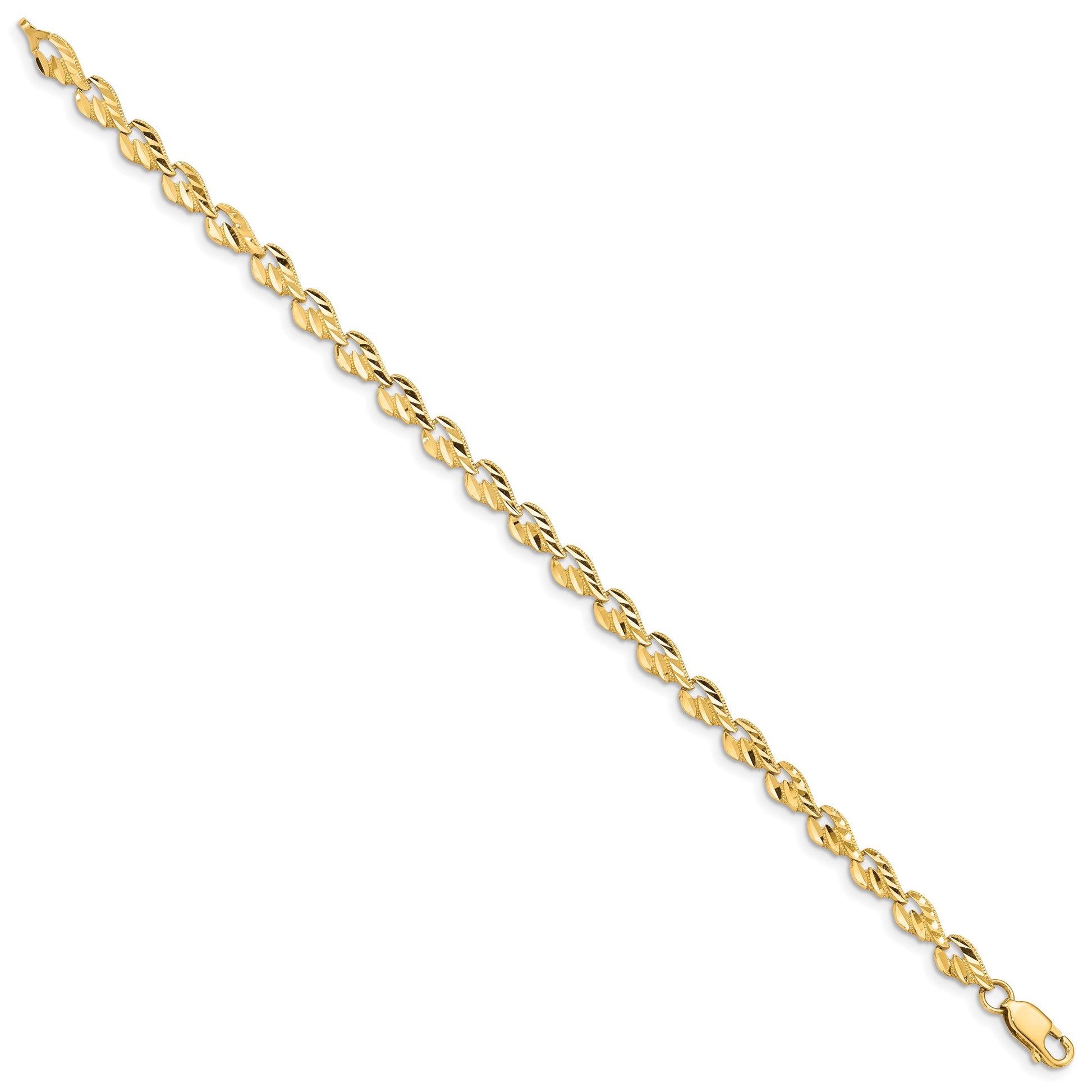 14k Polished 4.75mm Diamond-cut Leaf 7 inch Bracelet