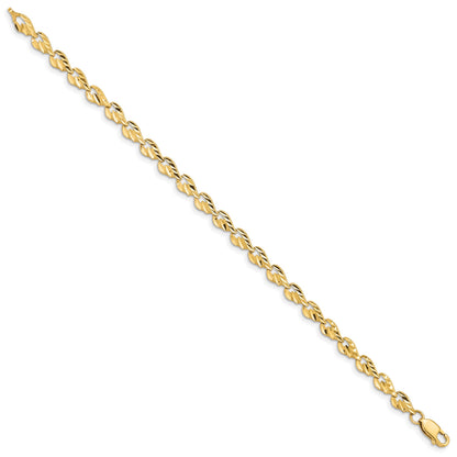 14k Polished 4.75mm Diamond-cut Leaf 7 inch Bracelet