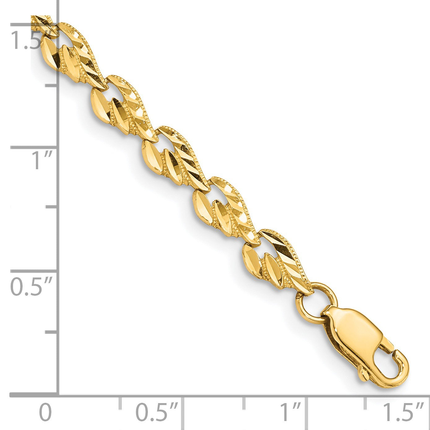 14k Polished 4.75mm Diamond-cut Leaf 7 inch Bracelet