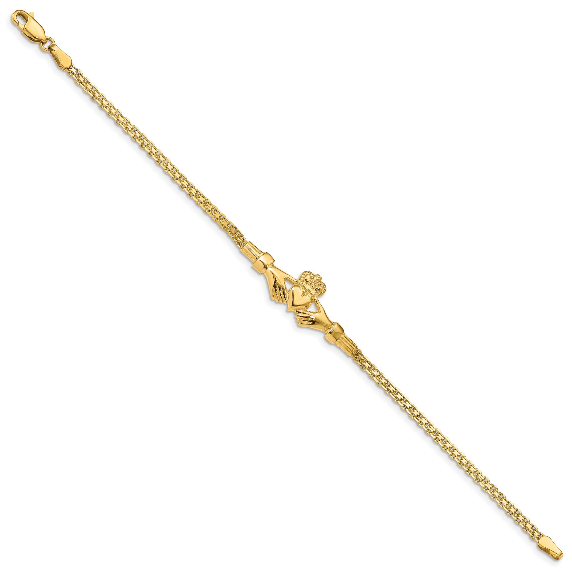 14K Polished Claddagh and Bismark Chain 7 inch Bracelet
