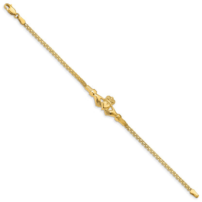 14K Polished Claddagh and Bismark Chain 7 inch Bracelet