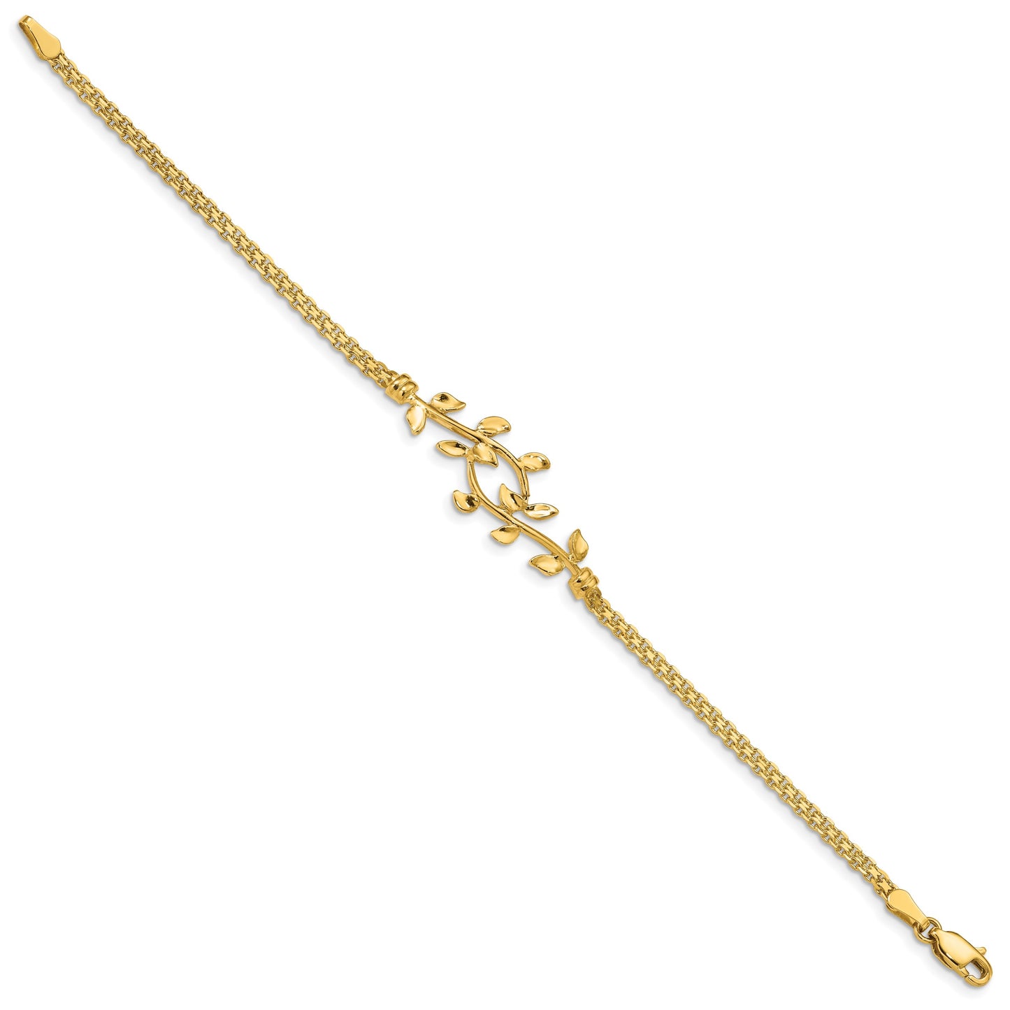 14K Polished Leaves and Bismark Chain 7 inch Bracelet