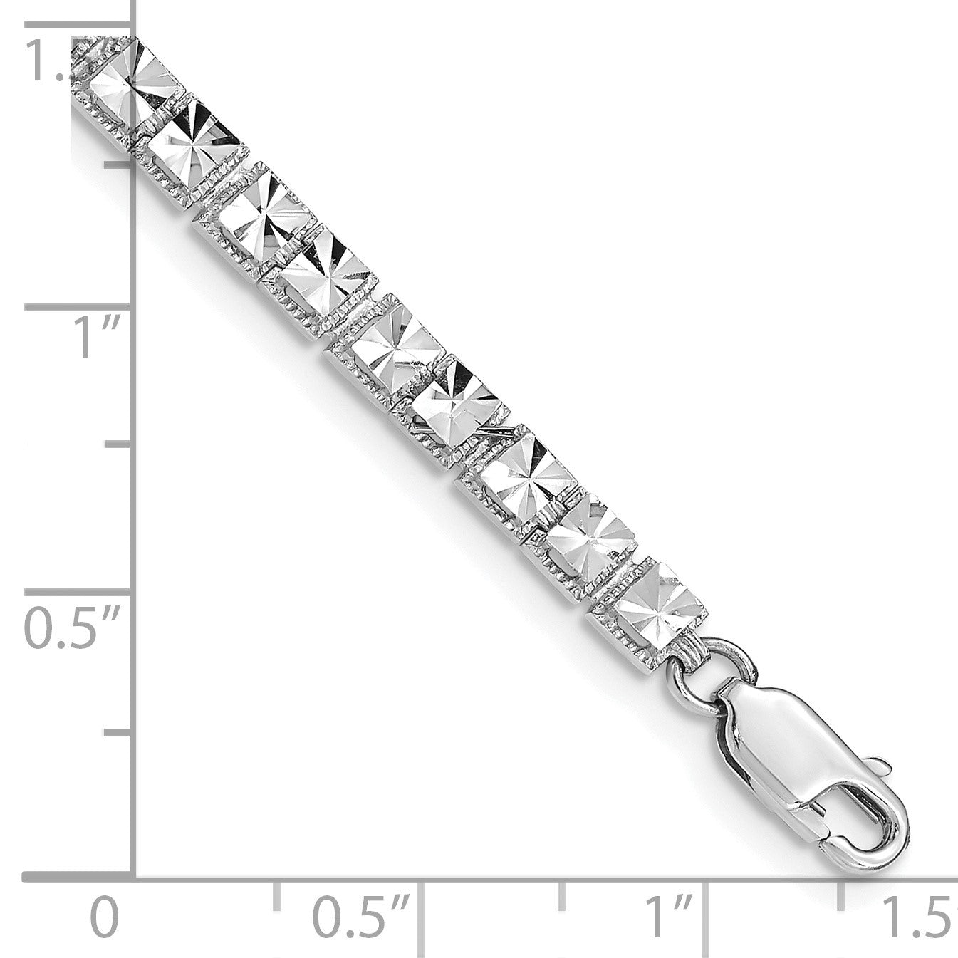 14K White Gold Polished 4mm Diamond-Cut Squares 7.25 inch Bracelet
