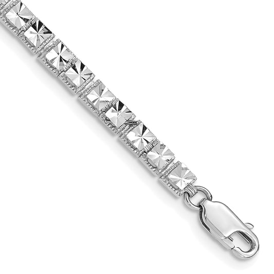 14K White Gold Polished 4mm Diamond-Cut Squares 7.25 inch Bracelet