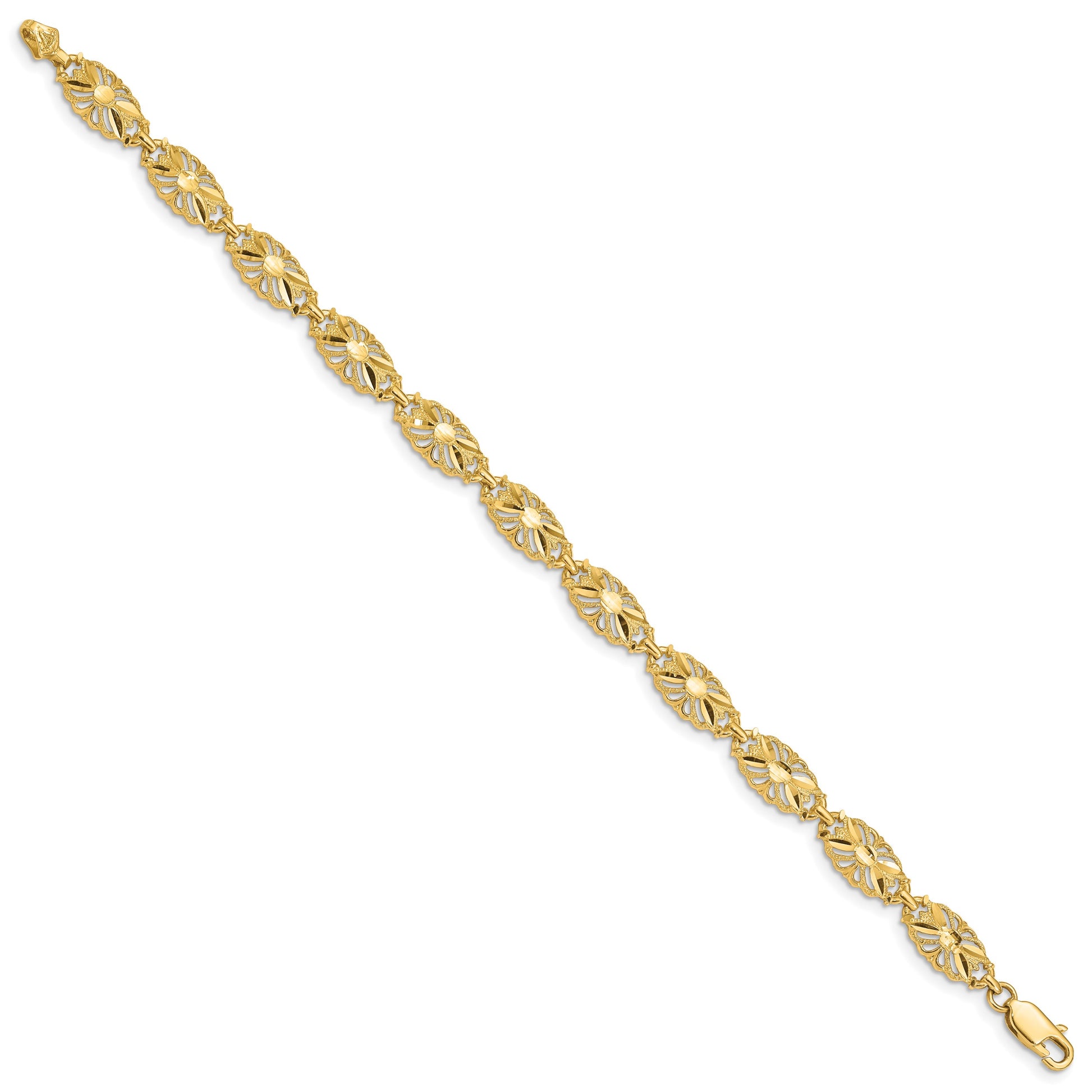 14K Polished 7mm Diamond-Cut Filigree Ovals 7 inch Bracelet
