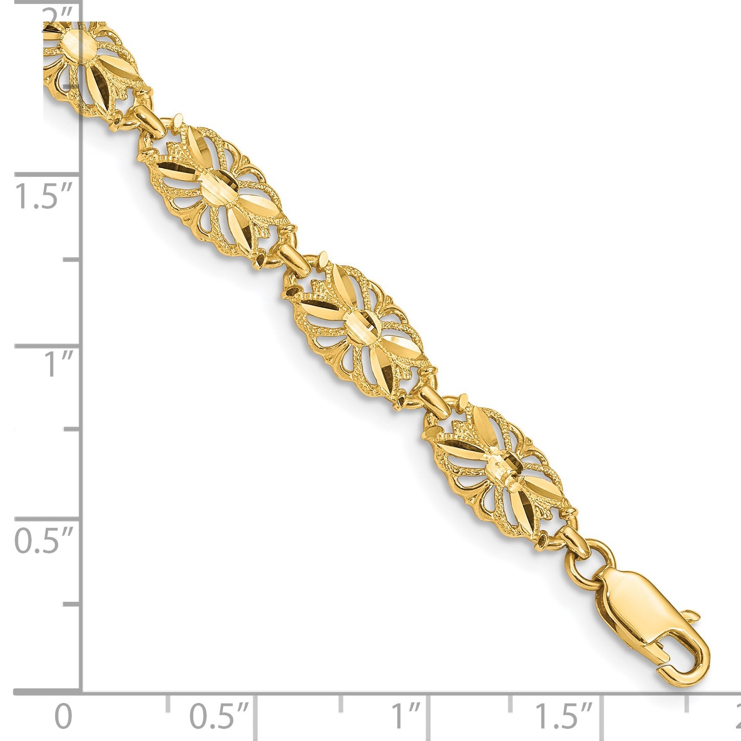 14K Polished 7mm Diamond-Cut Filigree Ovals 7 inch Bracelet