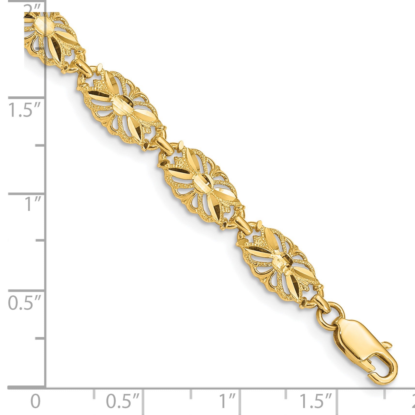 14K Polished 7mm Diamond-Cut Filigree Ovals 7 inch Bracelet