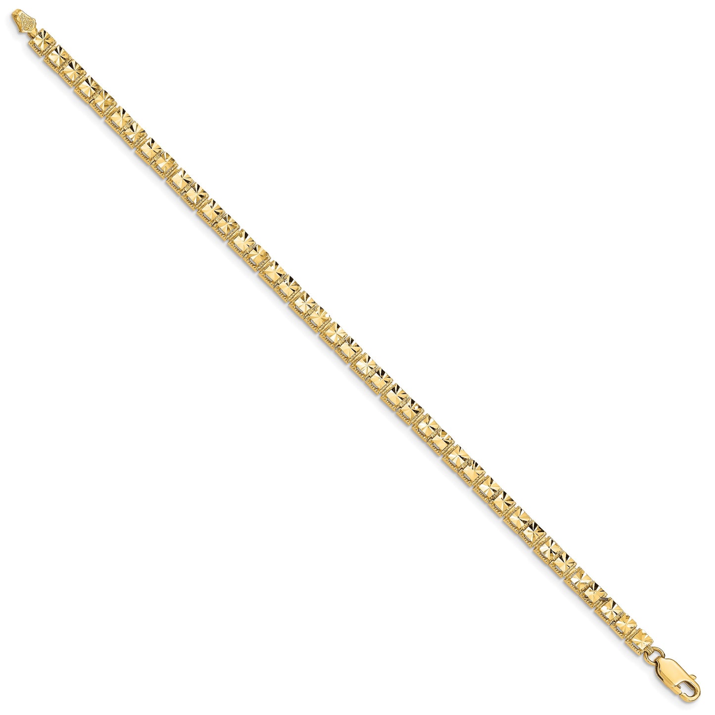 14K Polished 4mm Diamond-Cut Squares 7.25 inch Bracelet