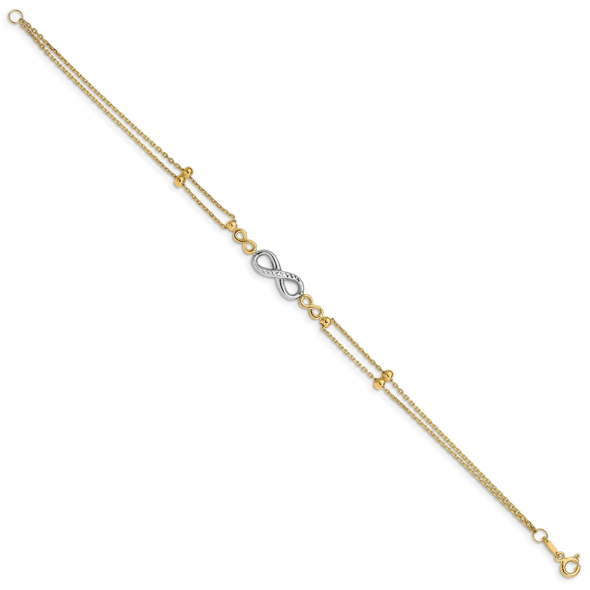 14K Two-tone Polished Diamond-cut Infinity Symbol 2-Strand 7.5 inch Bracelet