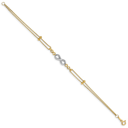 14K Two-tone Polished Diamond-cut Infinity Symbol 2-Strand 7.5 inch Bracelet