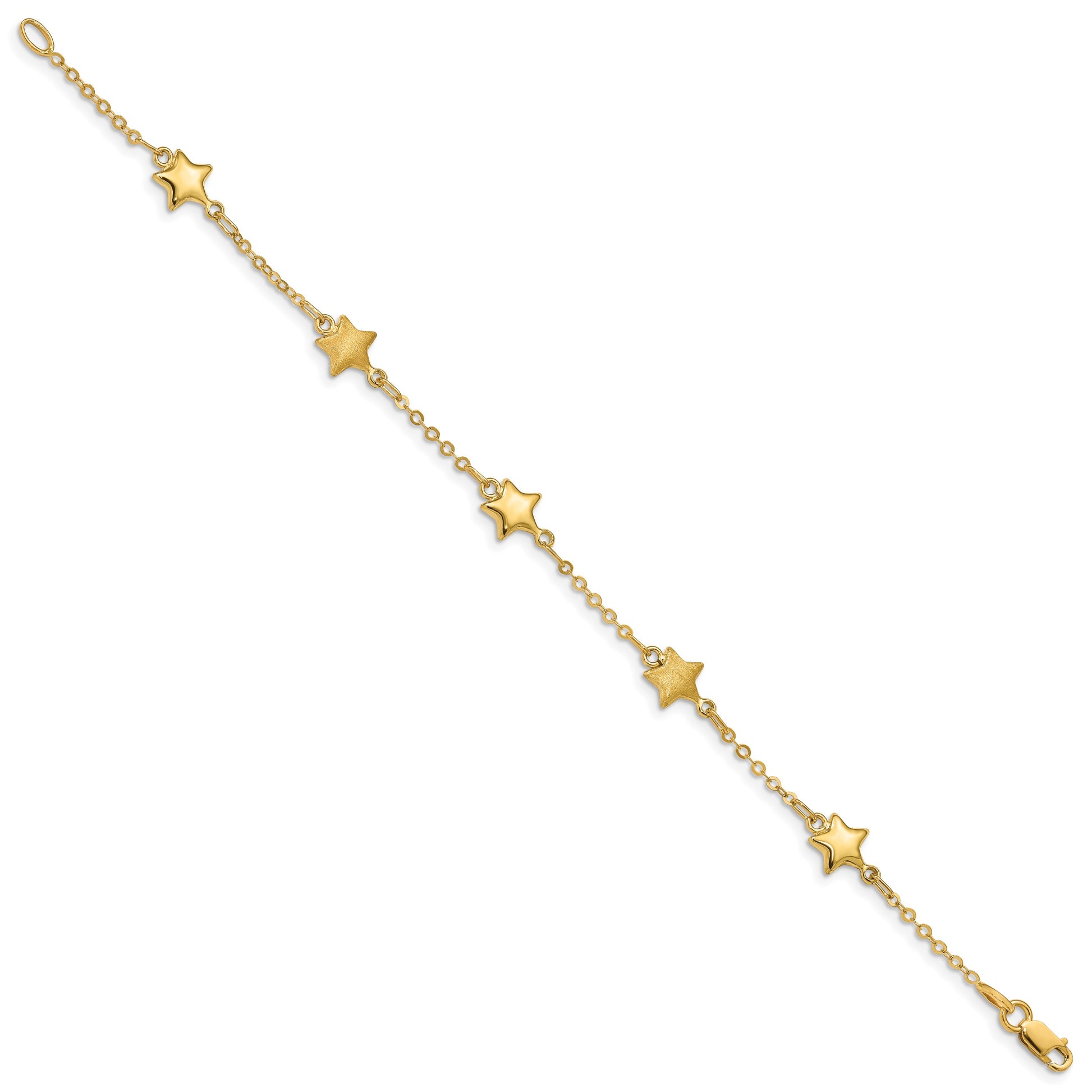 14K Brushed and Polished Puffed Stars 5-Station 7 inch Bracelet