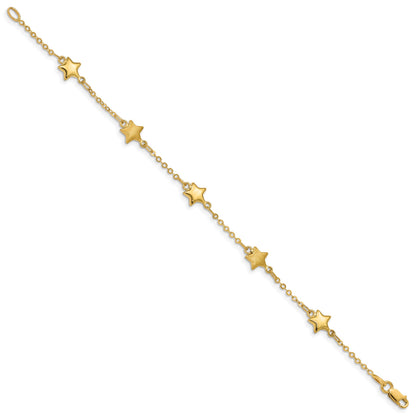 14K Brushed and Polished Puffed Stars 5-Station 7 inch Bracelet